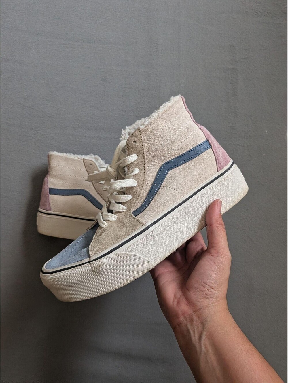 Vans Sk8-Hi Shoes Mens Size 8.5 Multicolor Suede Sherpa Platform Sneakers